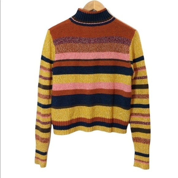 Frye Cropped Mock Neck Striped Sweater Cotton Merino Wool Mohair Blend - Picture 3 of 9
